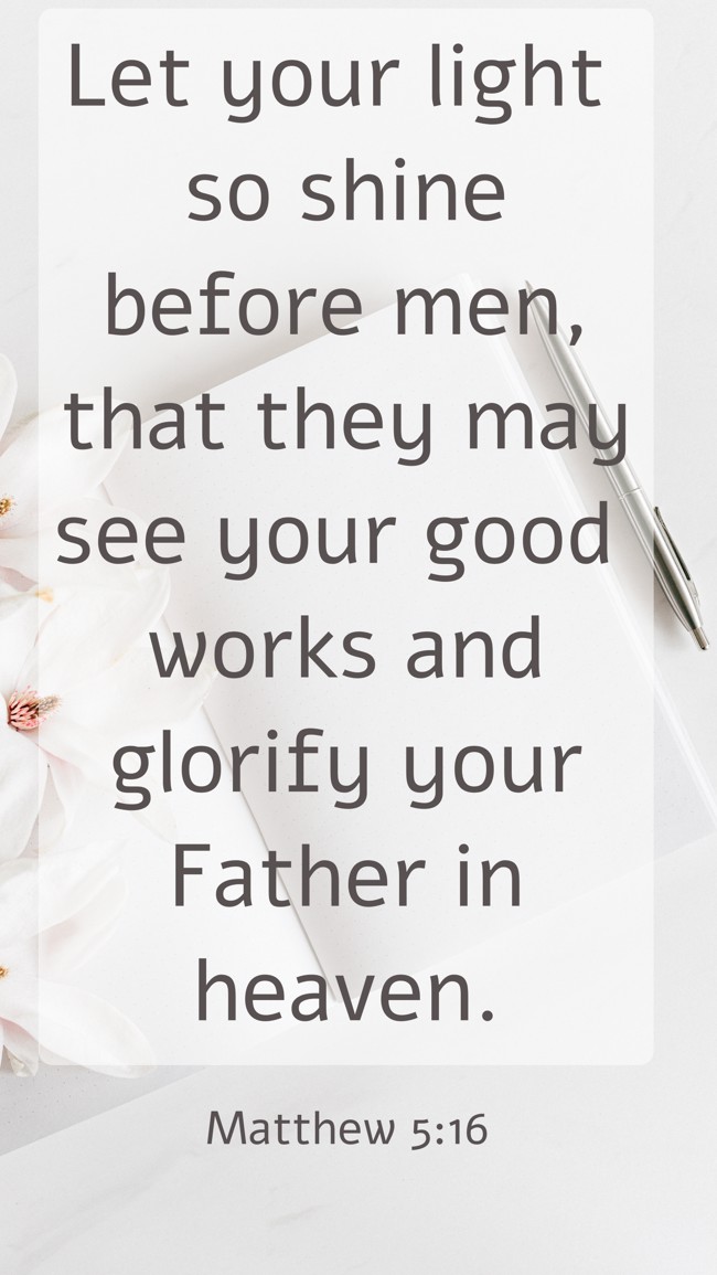 Let your light so shine before men, that they may see your good works and glorify your Father in heaven. - Matthew 5:16