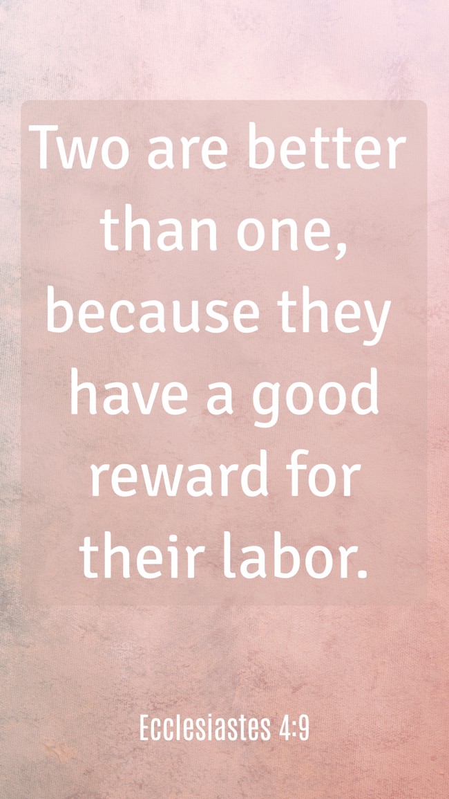 Two are better than one, because they have a good reward for their labor. - Ecclesiastes 4:9