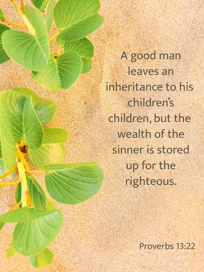 A good man leaves an inheritance to his children’s children, but the wealth of the sinner is stored up for the righteous. - Proverbs 13:22