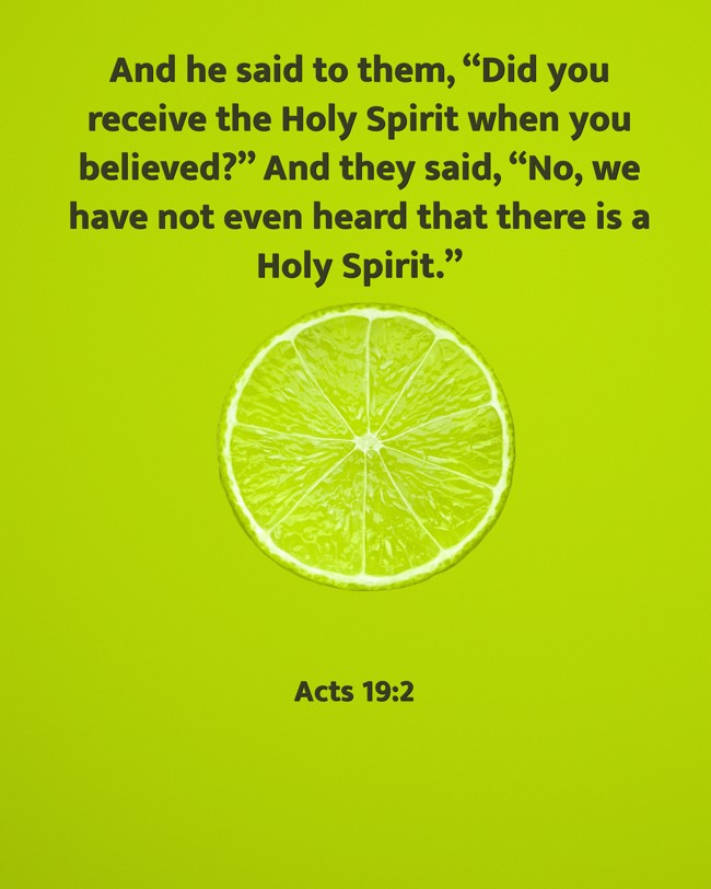 And he said to them, “Did you receive the Holy Spirit when you believed?” And they said, “No, we have not even heard that there is a Holy Spirit.” - Acts 19:2