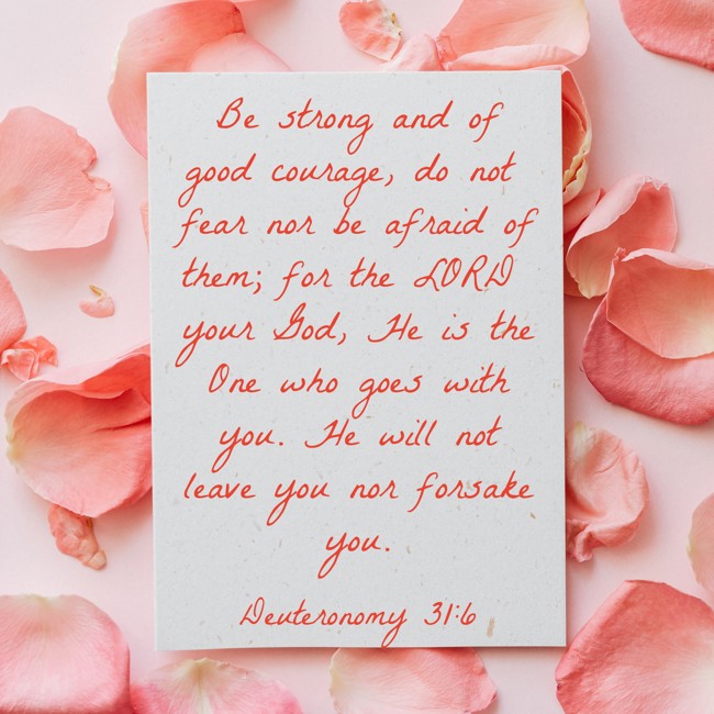 Be strong and of good courage, do not fear nor be afraid of them; for the LORD your God, He is the One who goes with you. He will not leave you nor forsake you. - Deuteronomy 31:6