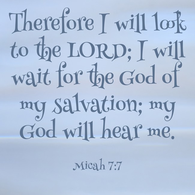 Therefore I will look to the LORD; I will wait for the God of my salvation; my God will hear me. - Micah 7:7