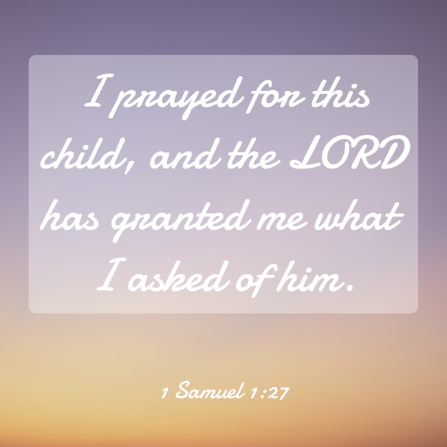 I prayed for this child, and the LORD has granted me what I asked of him. - 1 Samuel 1:27