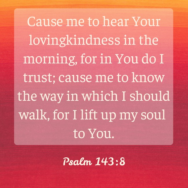 Cause me to hear Your lovingkindness in the morning, for in You do I trust; cause me to know the way in which I should walk, for I lift up my soul to You. - Psalm 143:8