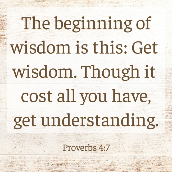 The beginning of wisdom is this: Get wisdom. Though it cost all you have, get understanding. - Proverbs 4:7