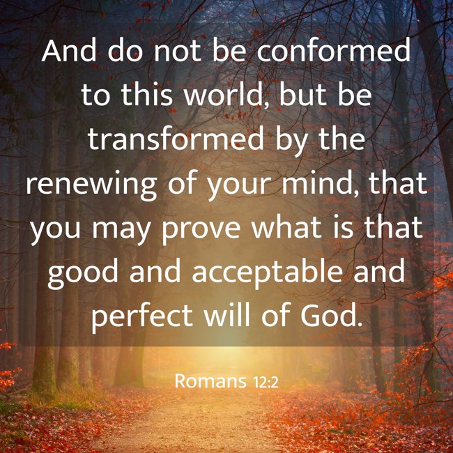  And do not be conformed to this world, but be transformed by the renewing of your mind, that you may prove what is that good and acceptable and perfect will of God.   - Romans 12:2 