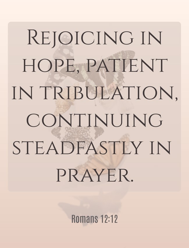 Rejoicing in hope, patient in tribulation, continuing steadfastly in prayer. - Romans 12:12