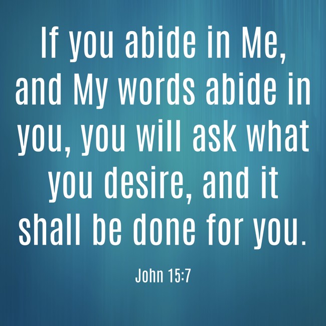 If you abide in Me, and My words abide in you, you will ask what you desire, and it shall be done for you. - John 15:7