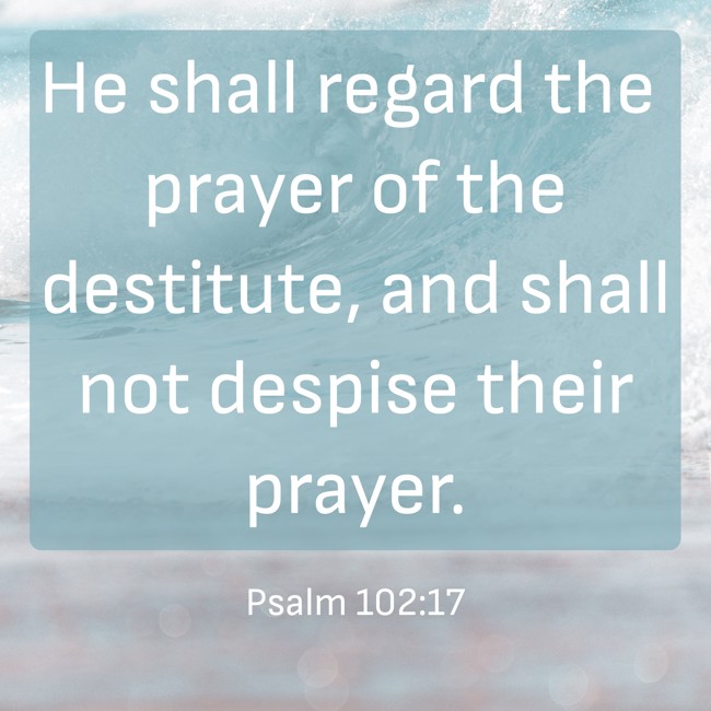 He shall regard the prayer of the destitute, and shall not despise their prayer. - Psalm 102:17
