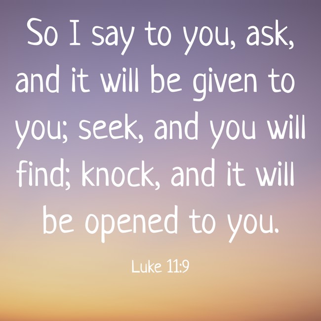 So I say to you, ask, and it will be given to you; seek, and you will find; knock, and it will be opened to you. - Luke 11:9