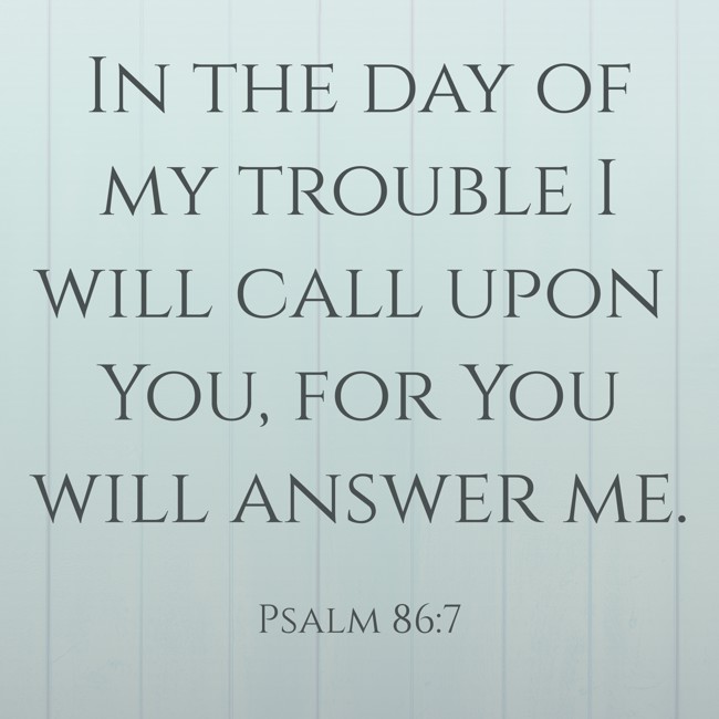 In the day of my trouble I will call upon You, for You will answer me. - Psalm 86:7