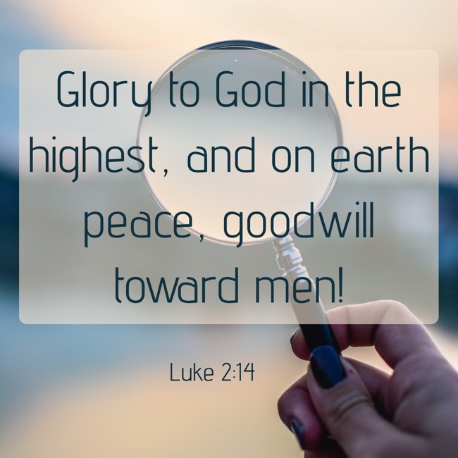 Glory to God in the highest, and on earth peace, goodwill toward men! - Luke 2:14