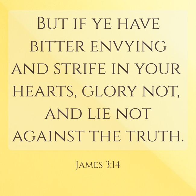 But if ye have bitter envying and strife in your hearts, glory not, and lie not against the truth. - James 3:14