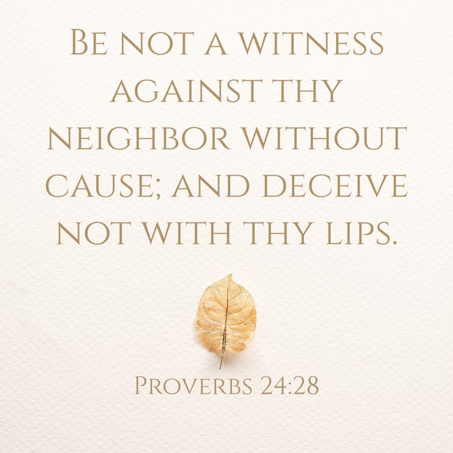Be not a witness against thy neighbor without cause; and deceive not with thy lips. - Proverbs 24:28