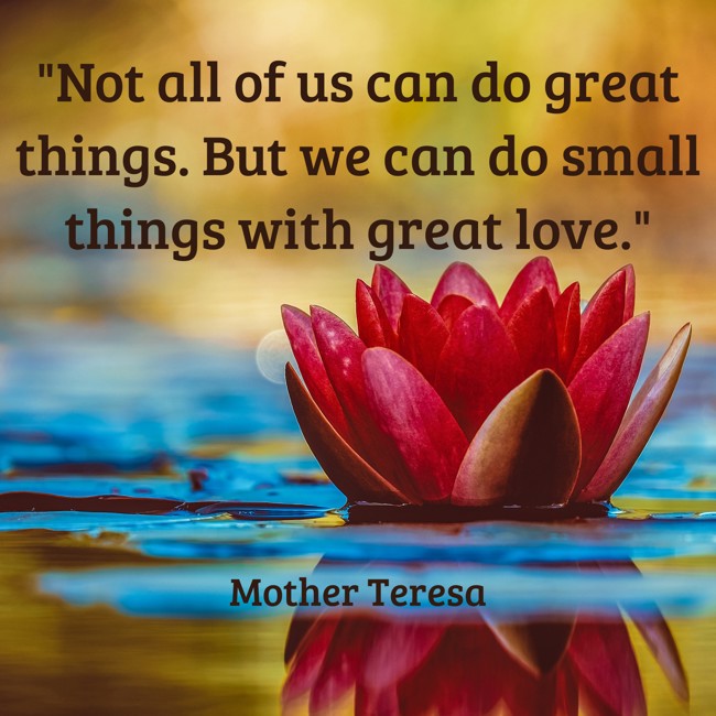 Not all of us can do great things. But we can do small things with great love. - Mother Teresa