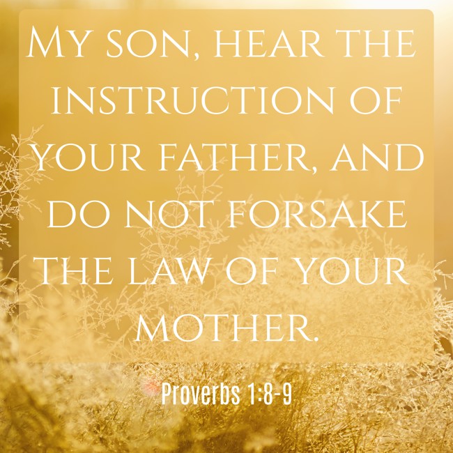 My son, hear the instruction of your father, and do not forsake the law of your mother. - Proverbs 1:8-9