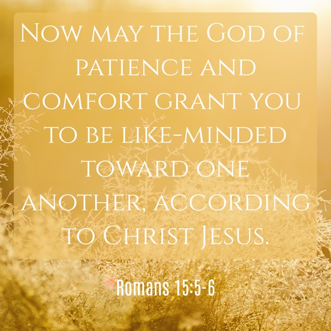 Now may the God of patience and comfort grant you to be like-minded toward one another, according to Christ Jesus. - Romans 15:5-6