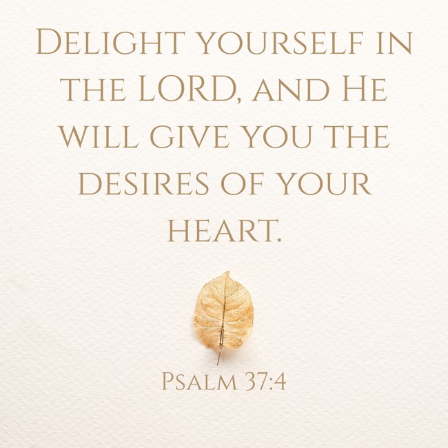 Delight yourself in the LORD, and He will give you the desires of your heart. - Psalm 37:4