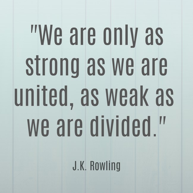 We are only as strong as we are united, as weak as we are divided. - J.K. Rowling