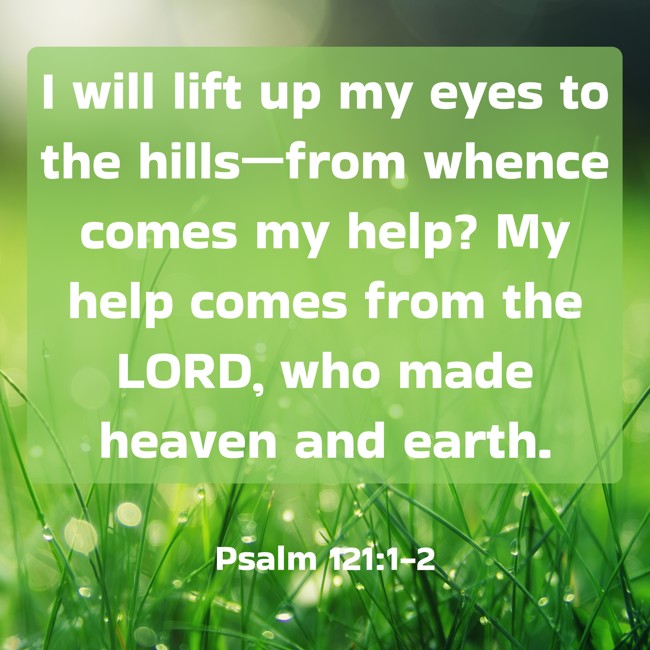 I will lift up my eyes to the hills—from whence comes my help? My help comes from the LORD, who made heaven and earth. - Psalm 121:1-2