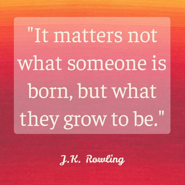 It matters not what someone is born, but what they grow to be. - J.K. Rowling
