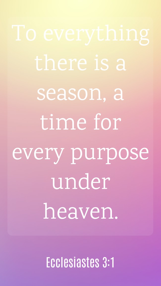 To everything there is a season, a time for every purpose under heaven. - Ecclesiastes 3:1