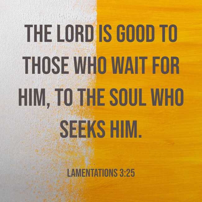 The LORD is good to those who wait for Him, to the soul who seeks Him. - Lamentations 3:25