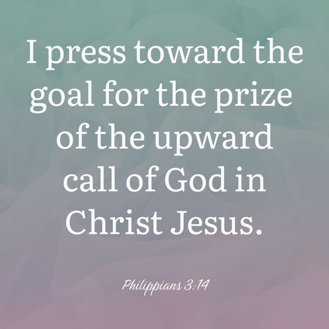 I press toward the goal for the prize of the upward call of God in Christ Jesus. - Philippians 3:14