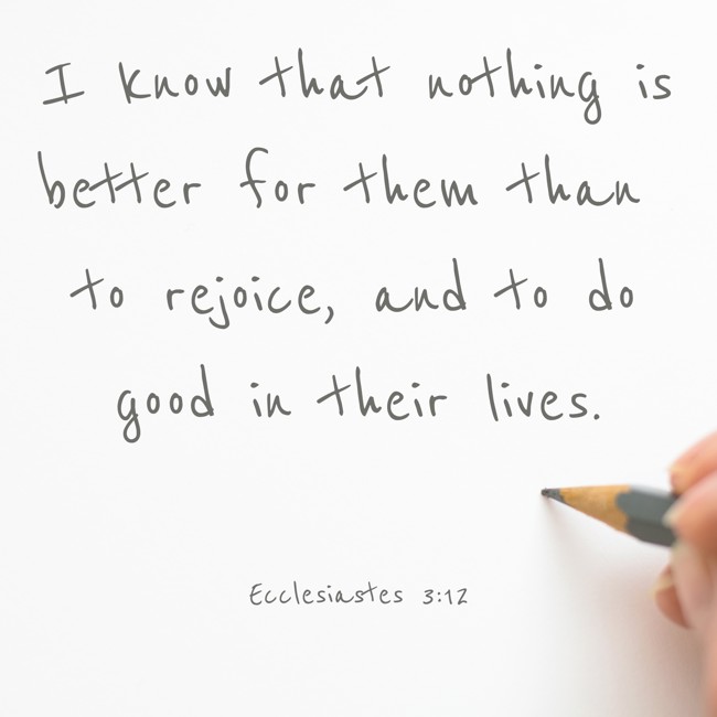  I know that nothing is better for them than to rejoice, and to do good in their lives.   - Ecclesiastes 3:12 