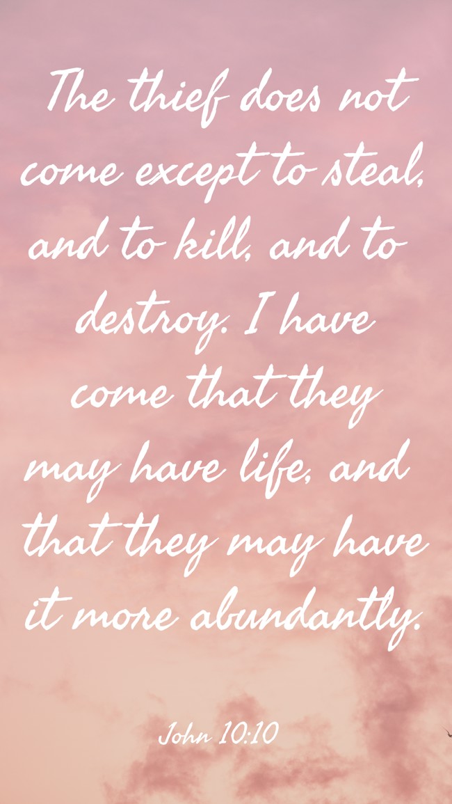  The thief does not come except to steal, and to kill, and to destroy. I have come that they may have life, and that they may have it more abundantly.   - John 10:10 
