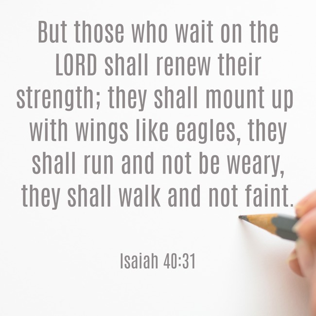 But those who wait on the LORD shall renew their strength; they shall mount up with wings like eagles, they shall run and not be weary, they shall walk and not faint. - Isaiah 40:31
