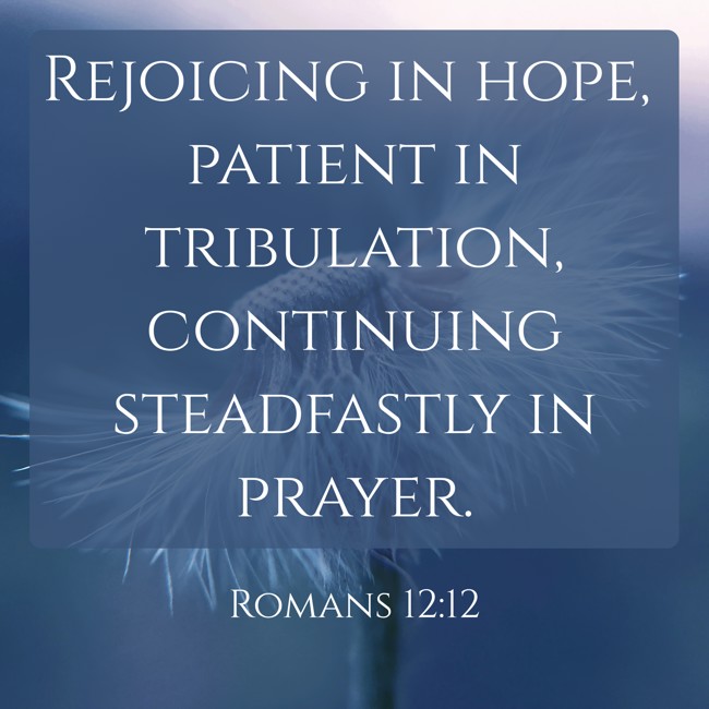 Rejoicing in hope, patient in tribulation, continuing steadfastly in prayer. - Romans 12:12