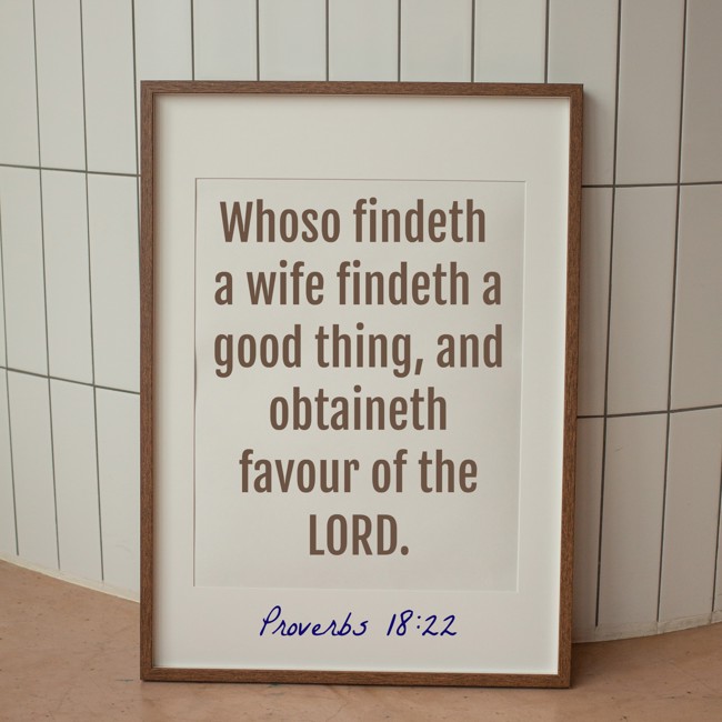  Whoso findeth a wife findeth a good thing, and obtaineth favour of the LORD.   - Proverbs 18:22 