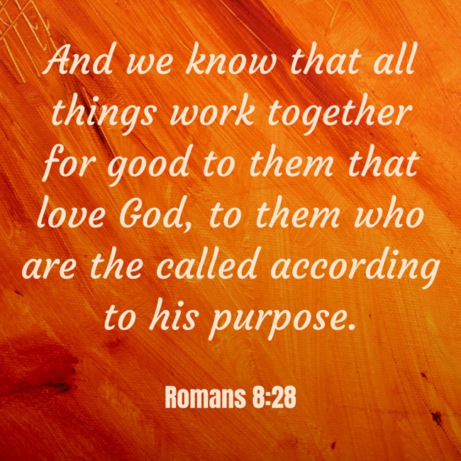  And we know that all things work together for good to them that love God, to them who are the called according to his purpose.   - Romans 8:28 