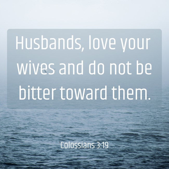  Husbands, love your wives and do not be bitter toward them.   - Colossians 3:19 