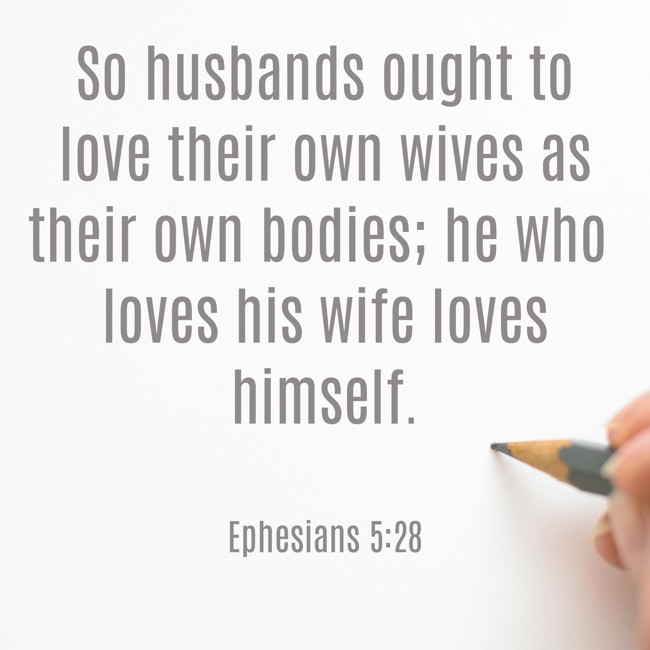  So husbands ought to love their own wives as their own bodies; he who loves his wife loves himself.   - Ephesians 5:28 