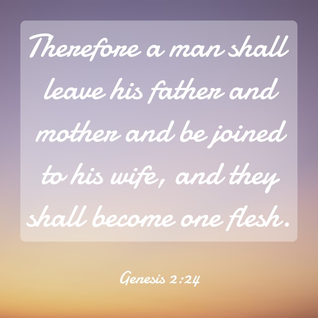 Therefore a man shall leave his father and mother and be joined to his wife, and they shall become one flesh. - Genesis 2:24