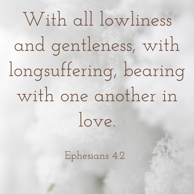  With all lowliness and gentleness, with longsuffering, bearing with one another in love.   - Ephesians 4:2 