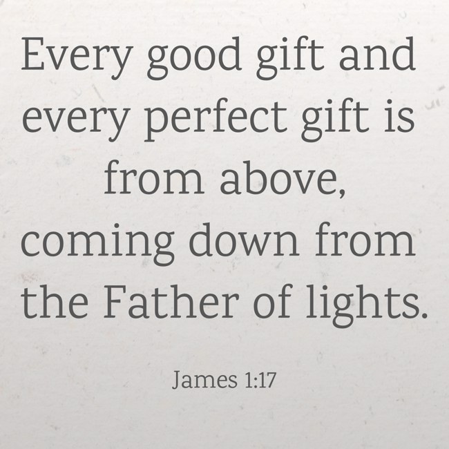 Every good gift and every perfect gift is from above, coming down from the Father of lights. - James 1:17