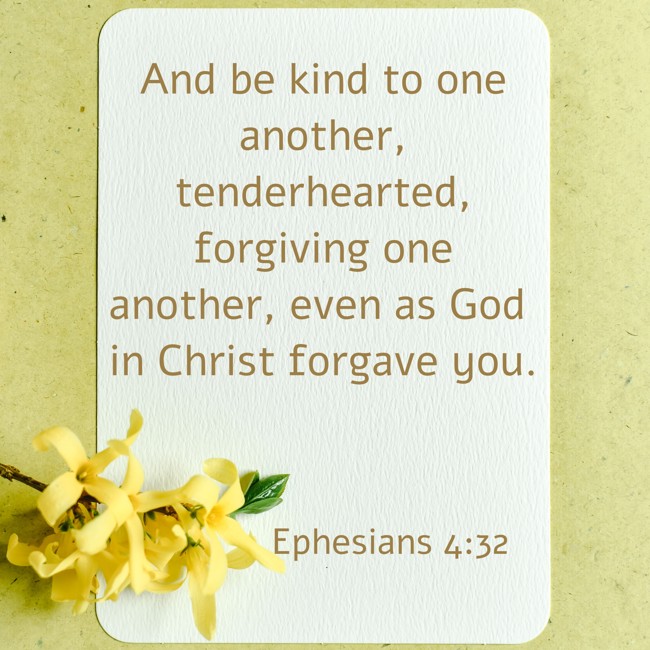 And be kind to one another, tenderhearted, forgiving one another, even as God in Christ forgave you. - Ephesians 4:32