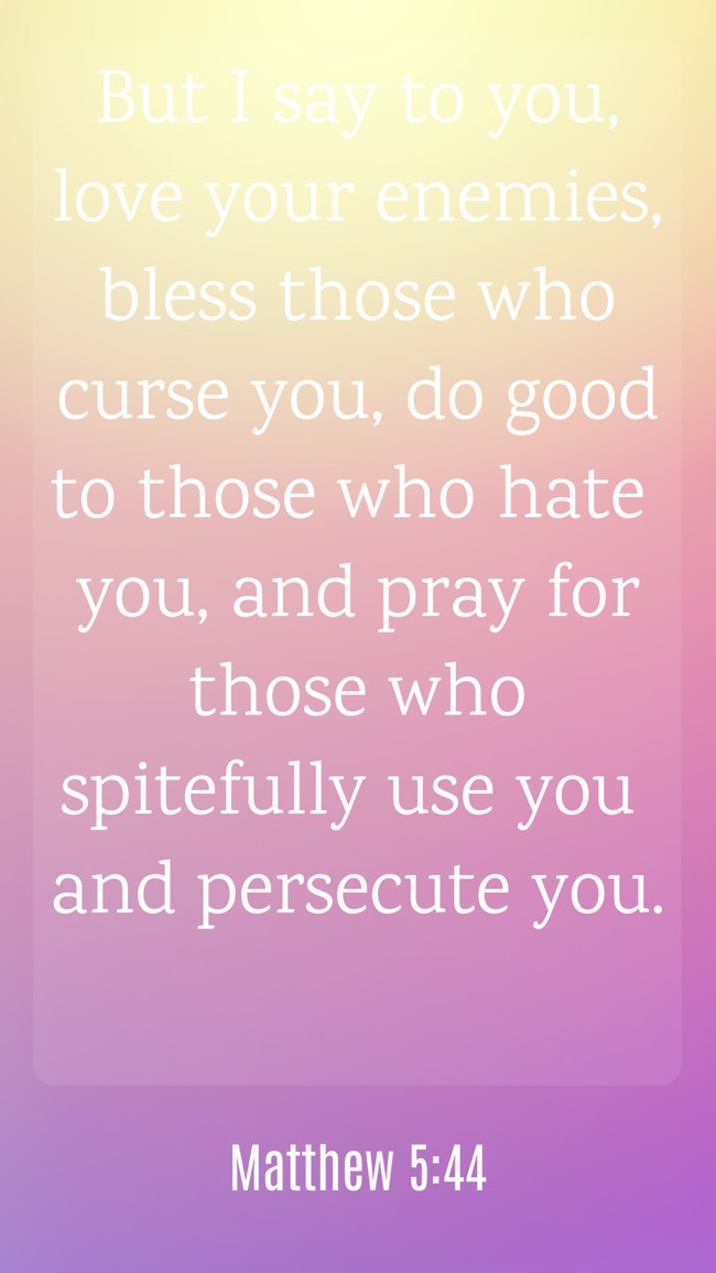 But I say to you, love your enemies, bless those who curse you, do good to those who hate you, and pray for those who spitefully use you and persecute you. - Matthew 5:44