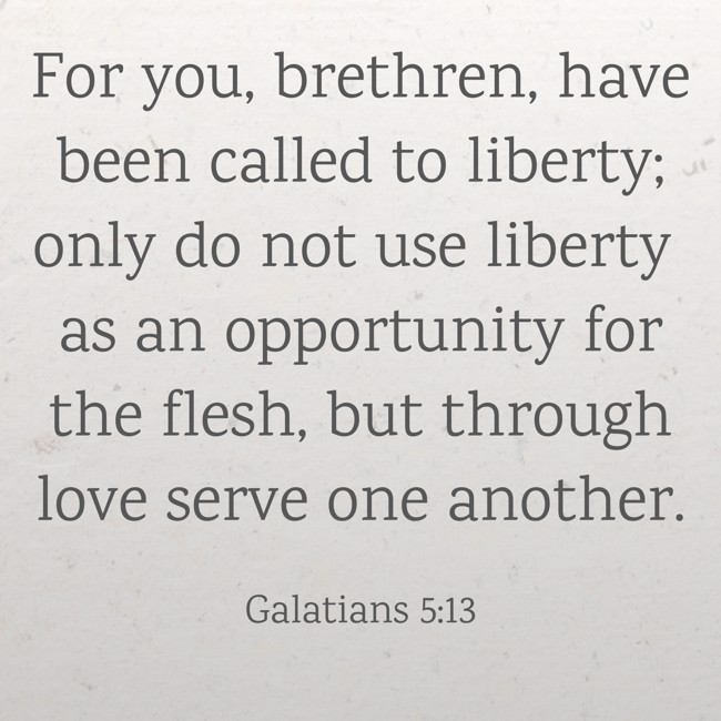 For you, brethren, have been called to liberty; only do not use liberty as an opportunity for the flesh, but through love serve one another. - Galatians 5:13
