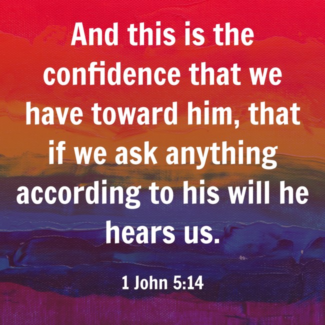 And this is the confidence that we have toward him, that if we ask anything according to his will he hears us. - 1 John 5:14
