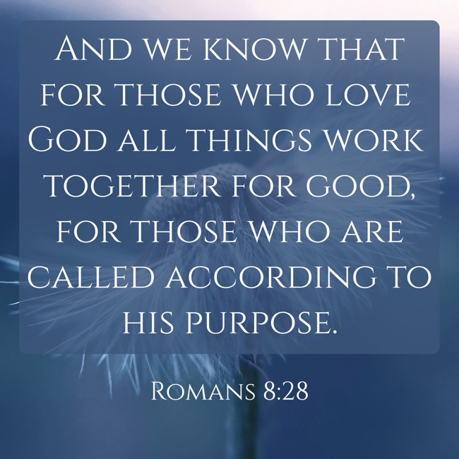 And we know that for those who love God all things work together for good, for those who are called according to his purpose. - Romans 8:28