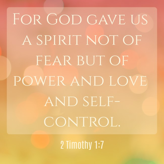For God gave us a spirit not of fear but of power and love and self-control. - 2 Timothy 1:7