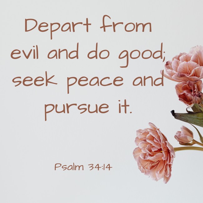 Depart from evil and do good; seek peace and pursue it. - Psalm 34:14