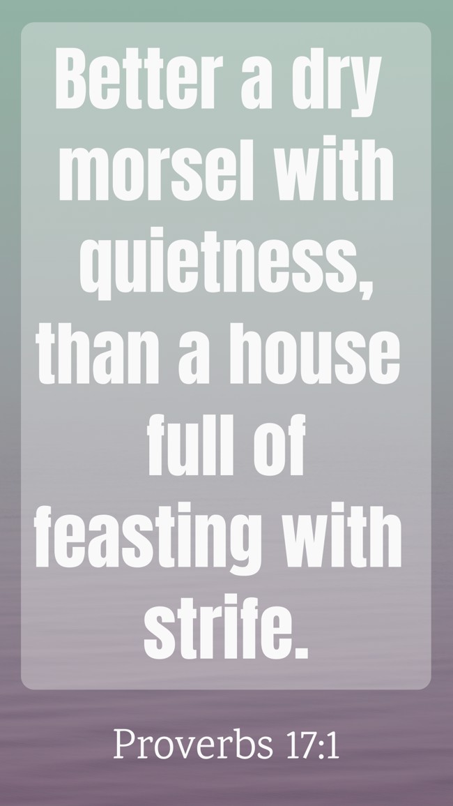 Better a dry morsel with quietness, than a house full of feasting with strife. - Proverbs 17:1