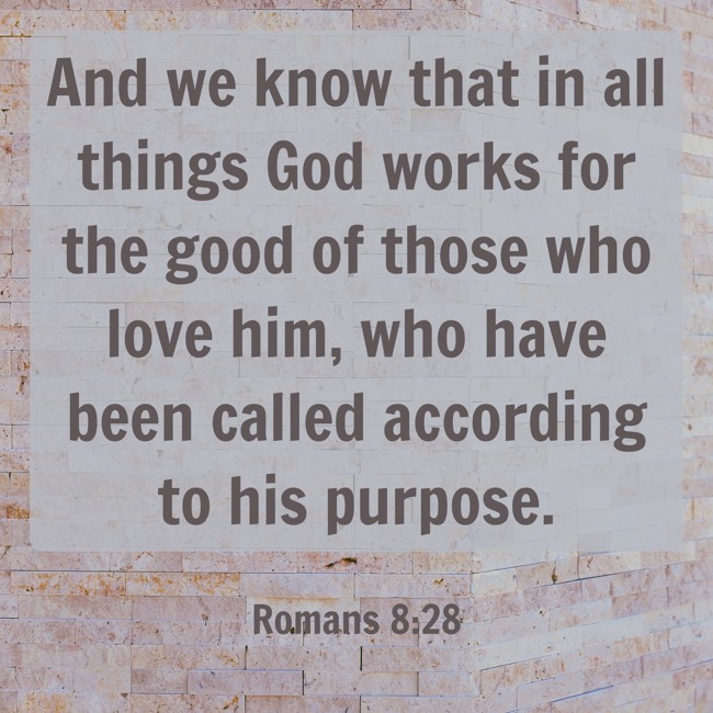 And we know that in all things God works for the good of those who love him, who have been called according to his purpose. - Romans 8:28