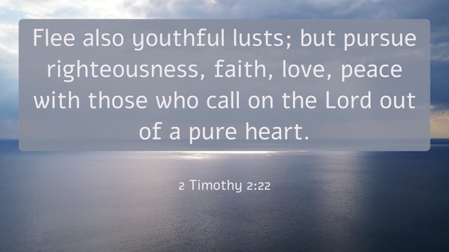 Flee also youthful lusts; but pursue righteousness, faith, love, peace with those who call on the Lord out of a pure heart. - 2 Timothy 2:22