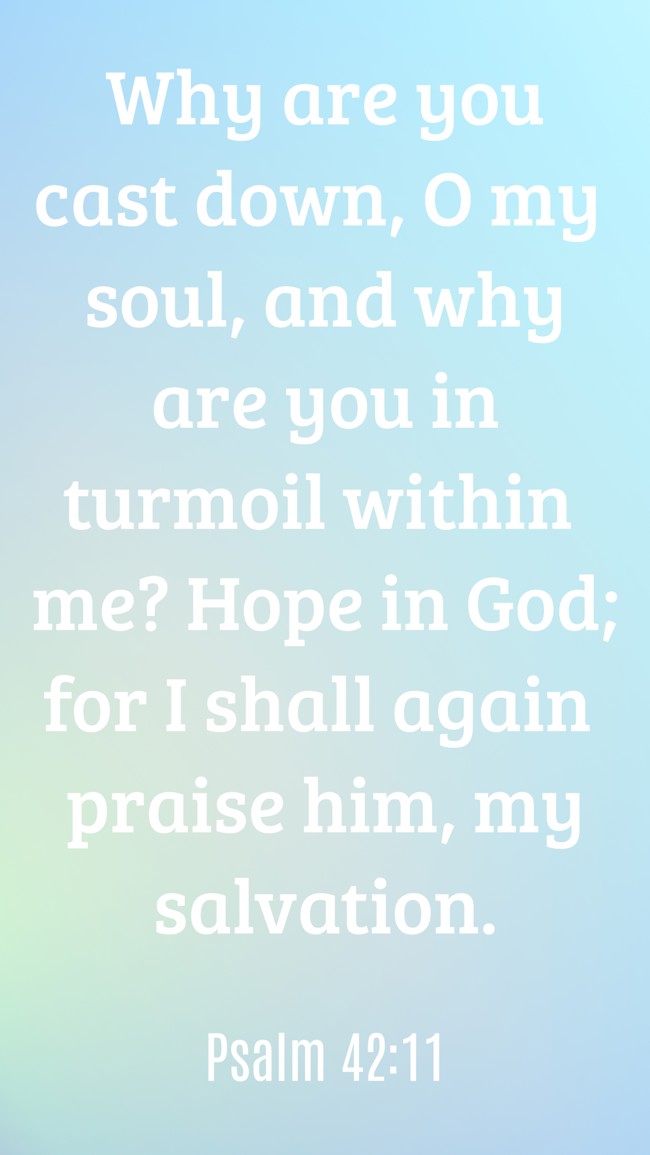 Why are you cast down, O my soul, and why are you in turmoil within me? Hope in God; for I shall again praise him, my salvation. - Psalm 42:11